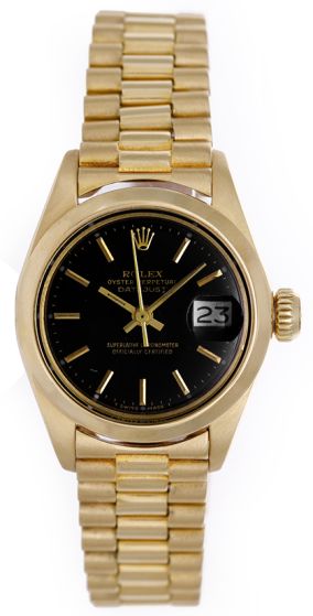 Rolex Ladies President 18k Yellow Gold Watch Smooth Bezel 6917