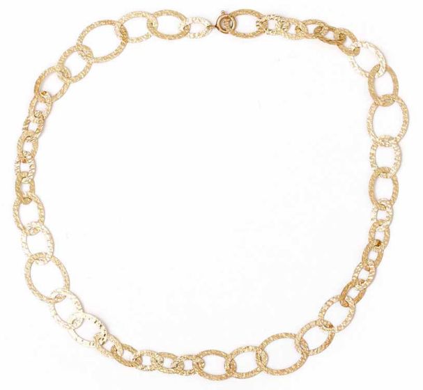 Beautiful 14K Yellow Gold Hammered Oval Link Necklace