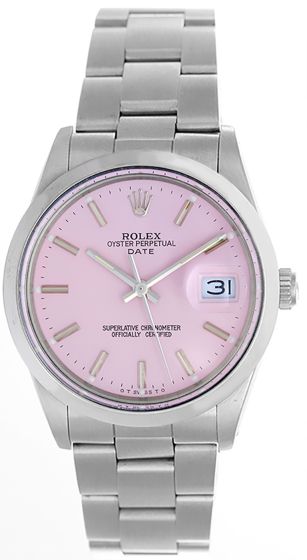 Rolex Date Men's Stainless Steel Watch with Pink Dial 15000