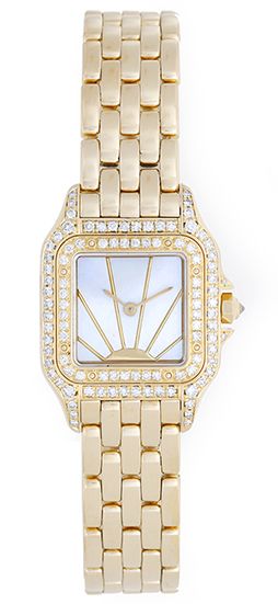 Cartier Panther Yellow Gold & Diamond Case & Bezel Watch 