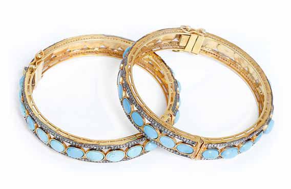 Beautiful Turquoise and Diamond Bangle Bracelet Set