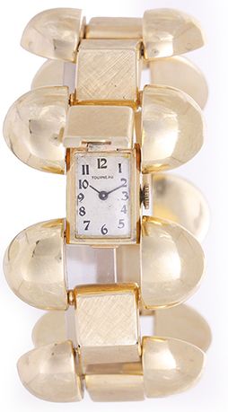 Vintage Ladies 14k Yellow Gold Tourneau Large Bracelet Watch 