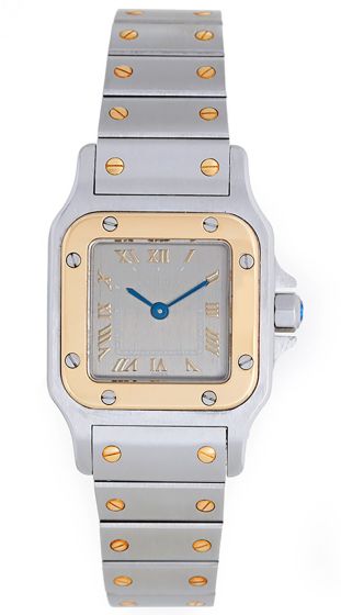 Cartier Santos Galbee Steel & Gold Ladies Watch Silver Roman Dial