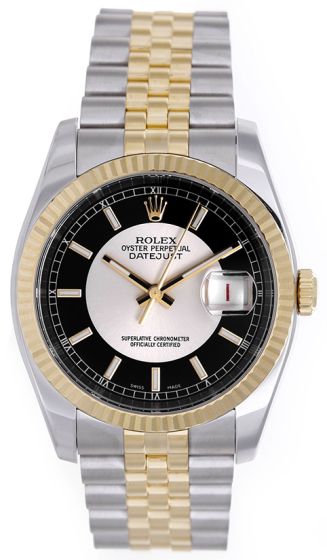 Rolex Datejust Men's 2-Tone Steel Gold Watch Silver/Black Dial 116233