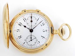 Agassiz 18k Gold Split Second Chronograph with Register Hunting Case Pocket Watch
