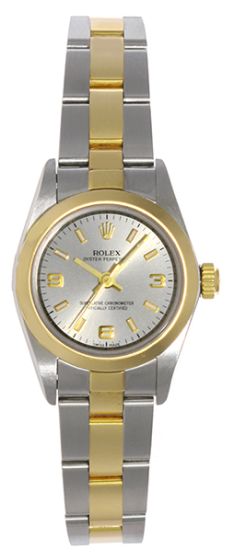Rolex Ladies Oyster Perpetual 2-Tone Watch Silver Dial