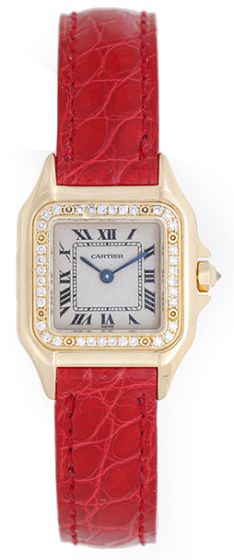 Cartier Panther Ladies 18k Watch with Red Croc Strap band 