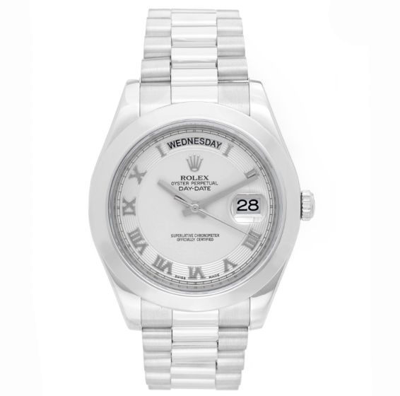 Rolex Day-Date II President Silver Dial with Roman Numerals Platinum 218206