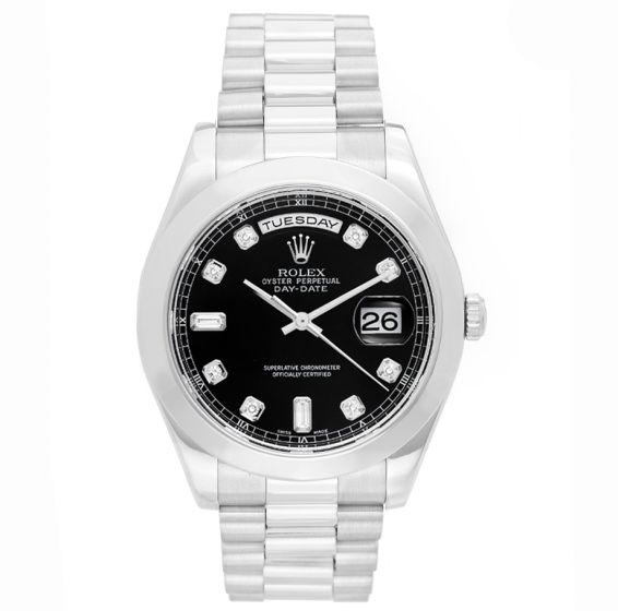 Rolex Day-Date II President Black Dial with Diamond Markers Platinum 218206