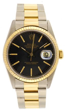 Rolex Datejust Men's Steel Watch 16233 Black Tapestry Dial