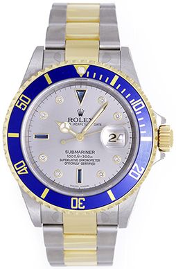 Rolex Submariner 2-Tone Watch 16613 Serti Diamond Dial 