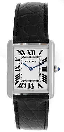 Cartier Tank Solo Watch - Large - Steel Case - Black Leather Strap