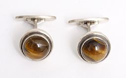 Vintage Demark Georg Jensen Cabochon Tiger's Eye Cufflinks