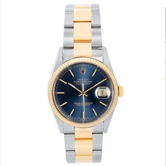 Rolex Datejust Men's 2-Tone Steel & Gold Blue Dial Watch  16233
