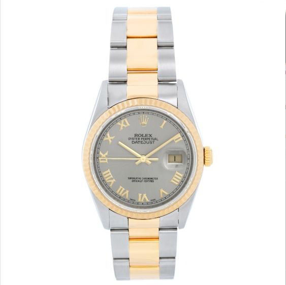 Rolex Datejust Men's 2-Tone Steel & Gold Watch 16233 Gray Roman Dial