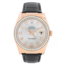 のわページ Rolex 36MM DateJust Rose Gold Diamond Bezel Mother of Pearl