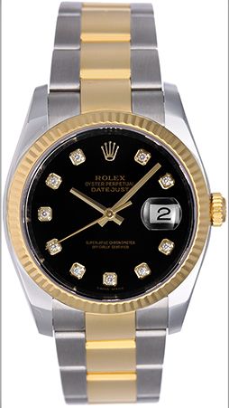 Rolex Datejust 2-Tone Watch Black Diamond Dial 116233 