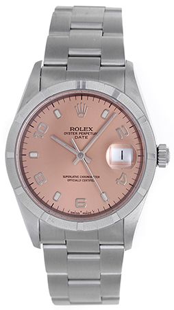 Rolex Datejust Stainless Steel Watch Salmon Arabic Dial 15200 