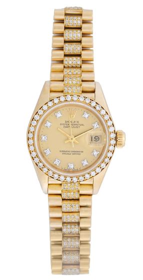  Rolex President Ladies 18k Gold Diamond Watch 69138