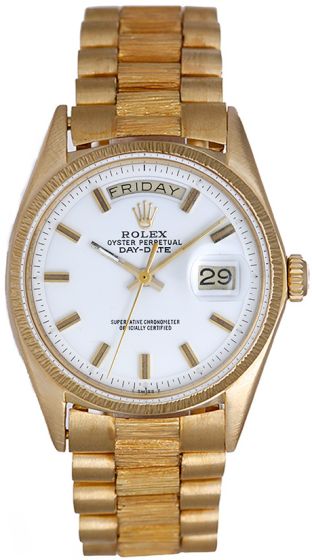 Rolex President Day-Date 18k Gold Barked Men's Watch 1807 White Dial