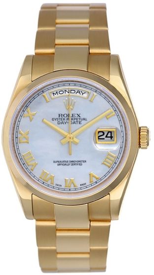 Rolex President Day-Date Men's 18k Gold Watch 118208 Mother of Pearl Dial