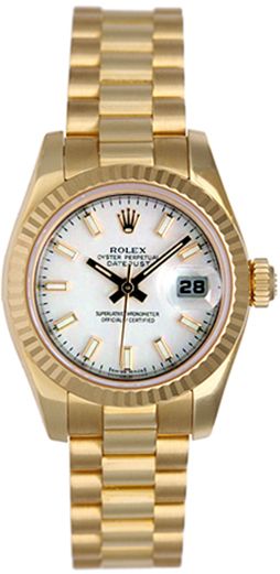 Rolex Ladies President 18k Gold Watch White Dial Unused 179178