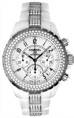 Chanel J12 Diamond Chronograph White Ceramic H1007 For Sale at 1stDibs