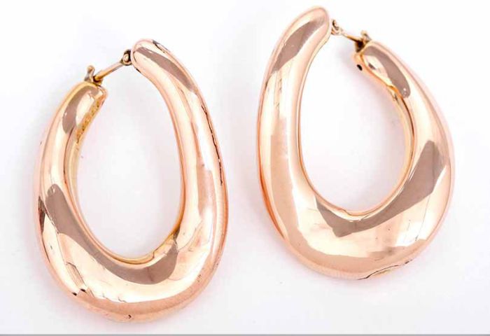 Beautiful 14K Rose Gold  Wavy Hoop Earrings Made in Italy