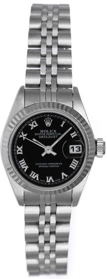 Rolex Datejust Stainless Steel Watch Black Roman Dial 79174