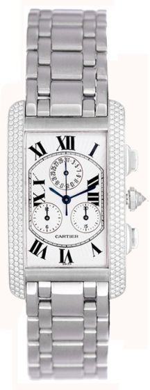 Cartier Tank Americaine Chronograph Men's/Ladies 18k White Gold Diamond Watch