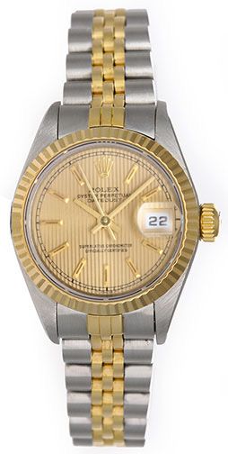 Ladies Rolex Datejust Watch Steel & Gold 79173 Champagne Tapestry Dial