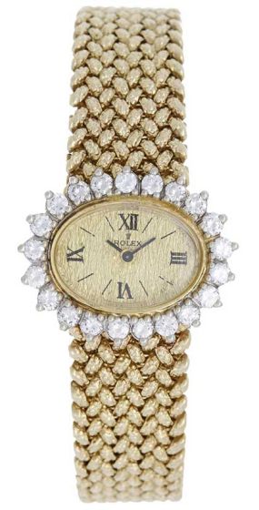 Vintage Rolex 14k Yellow Gold Diamond Oval Dress Watch 