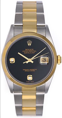 Rolex Datejust Men's Steel & Gold Watch 16203 Black Onyx Dial