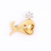 14K Yellow Gold Whale Brooch