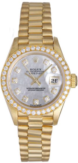 Ladies Rolex President 18k Yellow Gold Diamond Watch 79138