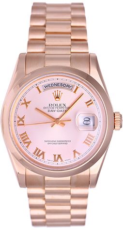 Rolex President Day-Date Rose Gold Watch 118205 Rose Dial