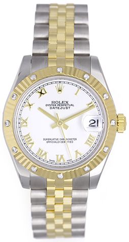 Rolex Midsize 2Tone 12 Diamond Bezel Datejust Watch 178313 