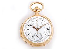 Vintage Benedict Bros. Minute Repeater Split Seconds with Register 18k Yellow Gold Open Face Pocket Watch