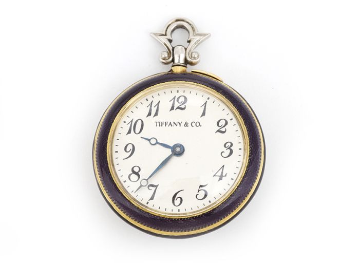 Waltham /Tiffany & Co. Vintage 18k Yellow Gold Purple Enamel Diamond Pendant Ladies Watch