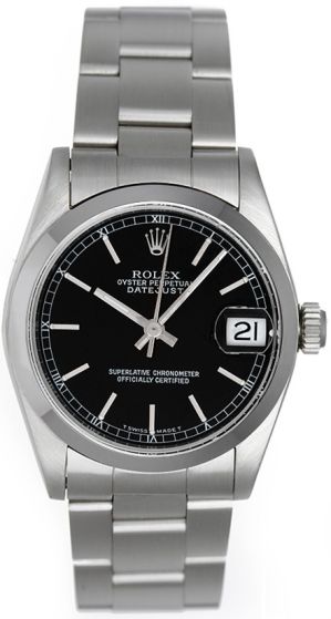 Rolex Datejust Midsize Men's or Ladies Steel Watch 68240 Black Dial