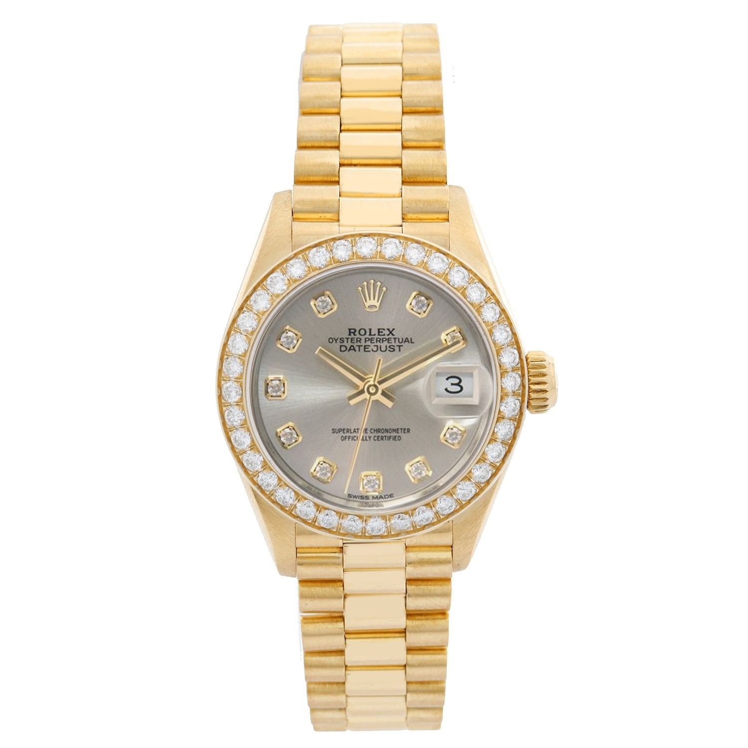 Rolex Datejust President Yellow Gold Diamond Dial Ladies Watch 69178