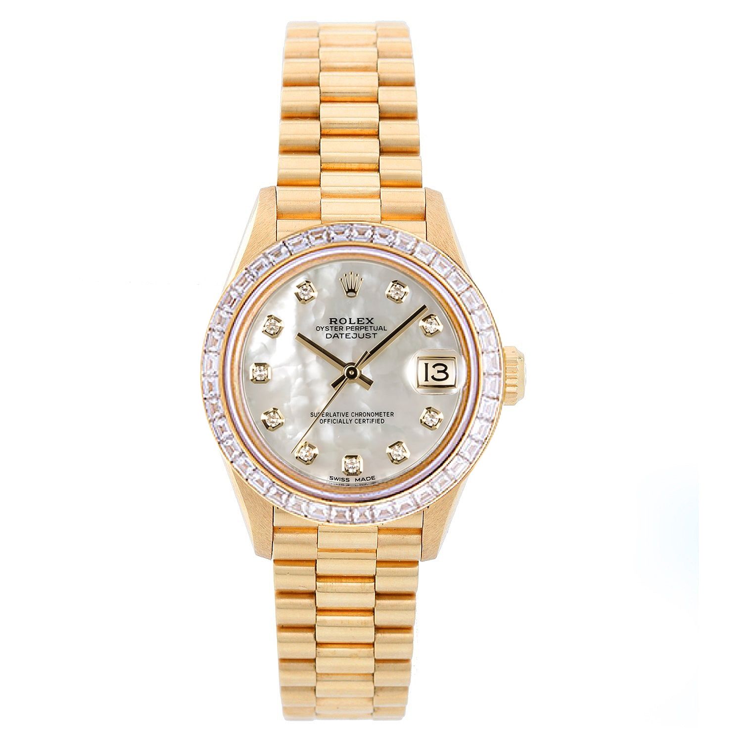 Rolex Datejust President Yellow Gold Diamond Dial Ladies Watch 69178