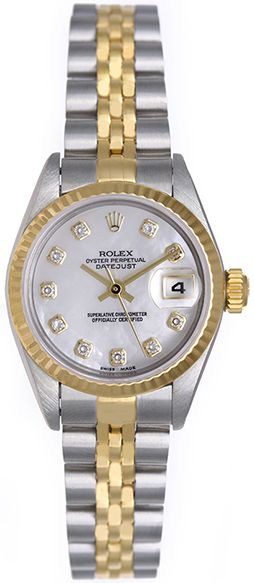 Rolex Women's President Yellow Gold Fluted Factory Silver Diamond Dial