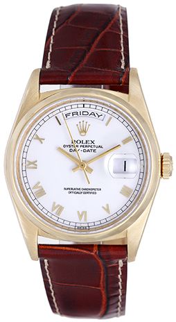 livstid fokus Hurtigt Rolex President Day-Date Watch White Roman Dial 18208