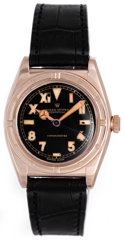 Men's Vintage Rolex Bubbleback 14k Rose Gold Watch ca. 1940's 
