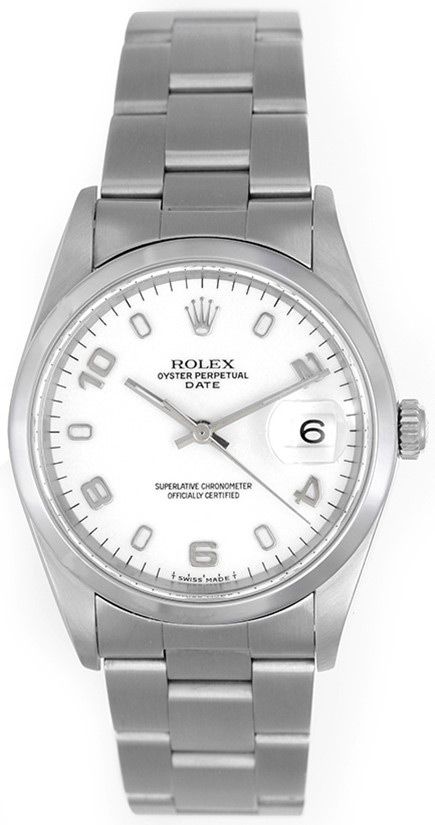 Rolex Date Stainless Watch White Arabic Dial 15200