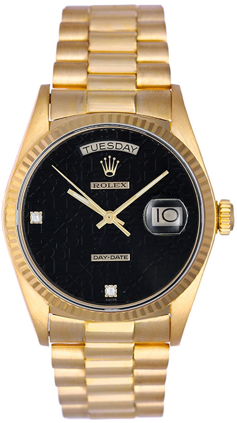 Socialist Begge Rykke Rolex Gold Day-Date President Watch Black Jubilee Dial 18038