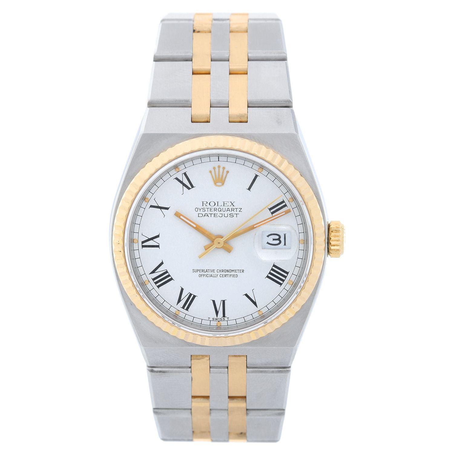 skuffe Sindsro Porto Rolex Oysterquartz Datejust 2-Tone Men's Watch 17013 White Roman Dial