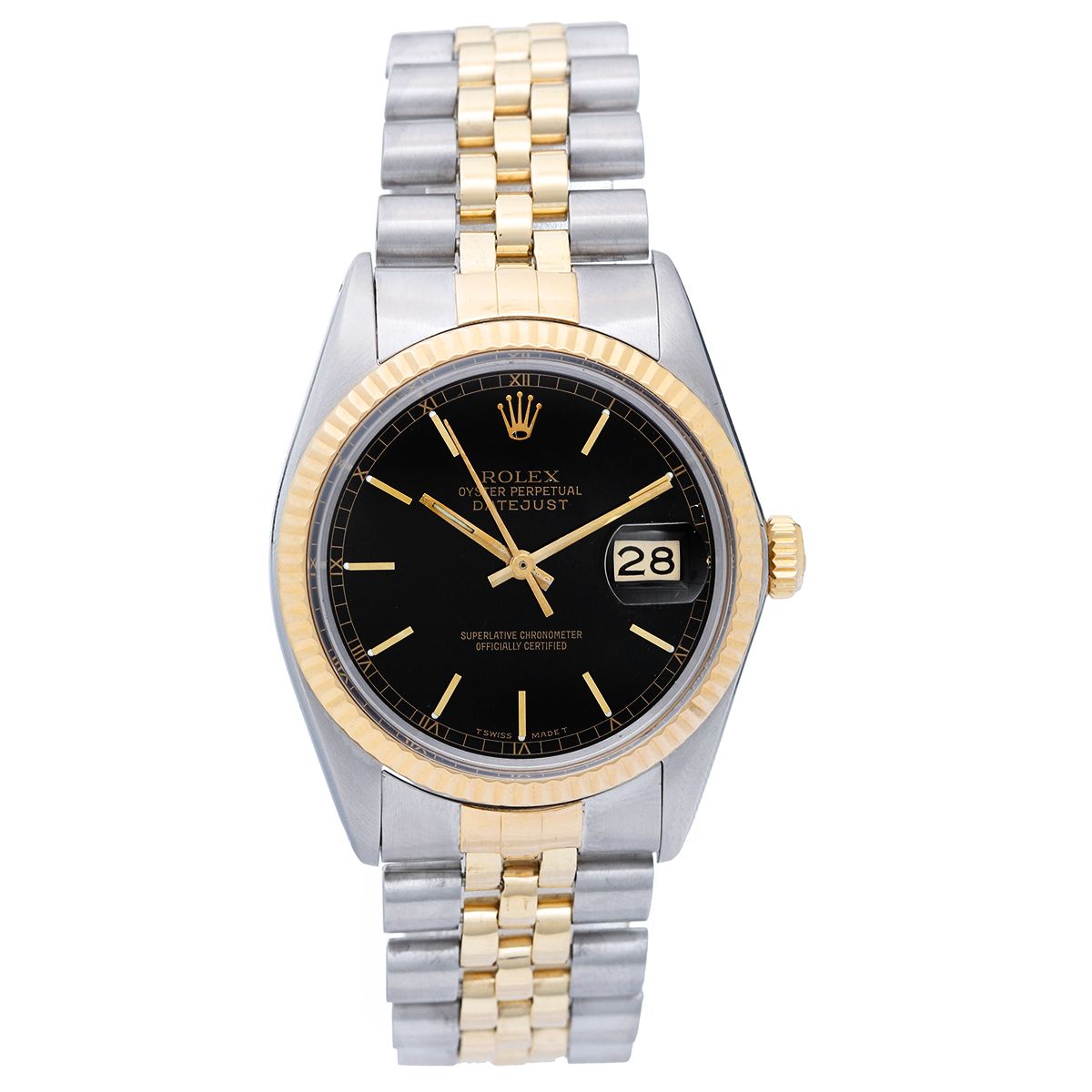 kunst Kæreste Ironisk Rolex Datejust Men's 2-Tone Watch 16013 Black Stick Dial