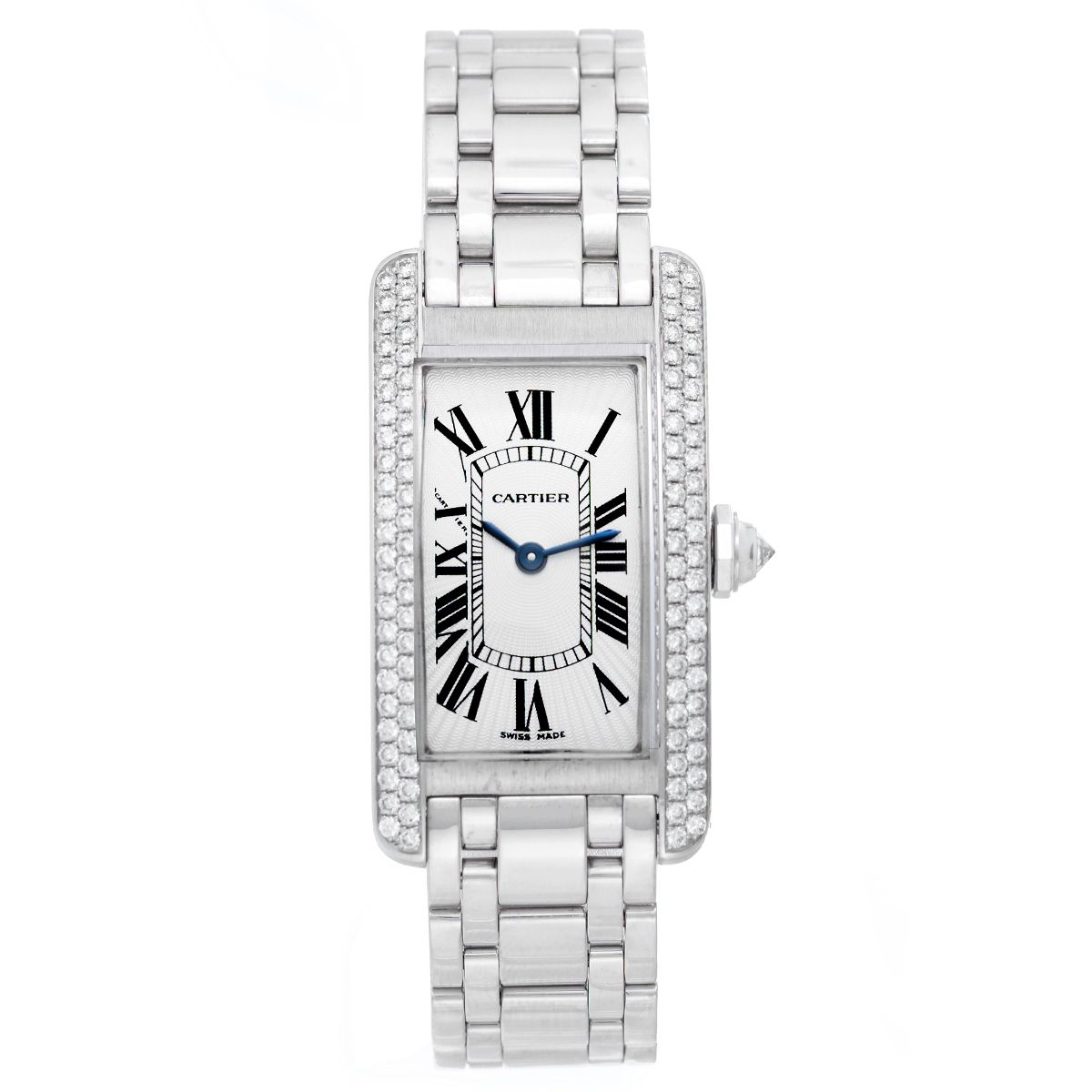 Cartier Silver Diamonds 18K White Gold Tank Louis Wjta0011 Women's Wristwatch 29.5 mm